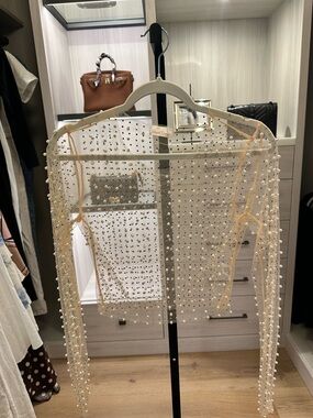 Beach Bunny Cream Sheer Pearl & Crystal Mesh Top Size Small